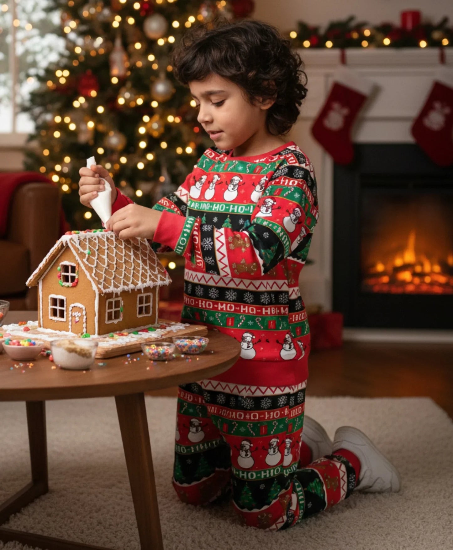 CHRISTMAS PRINT BOYS FLEECE SWEATSHIRT JOGGER SET - RED