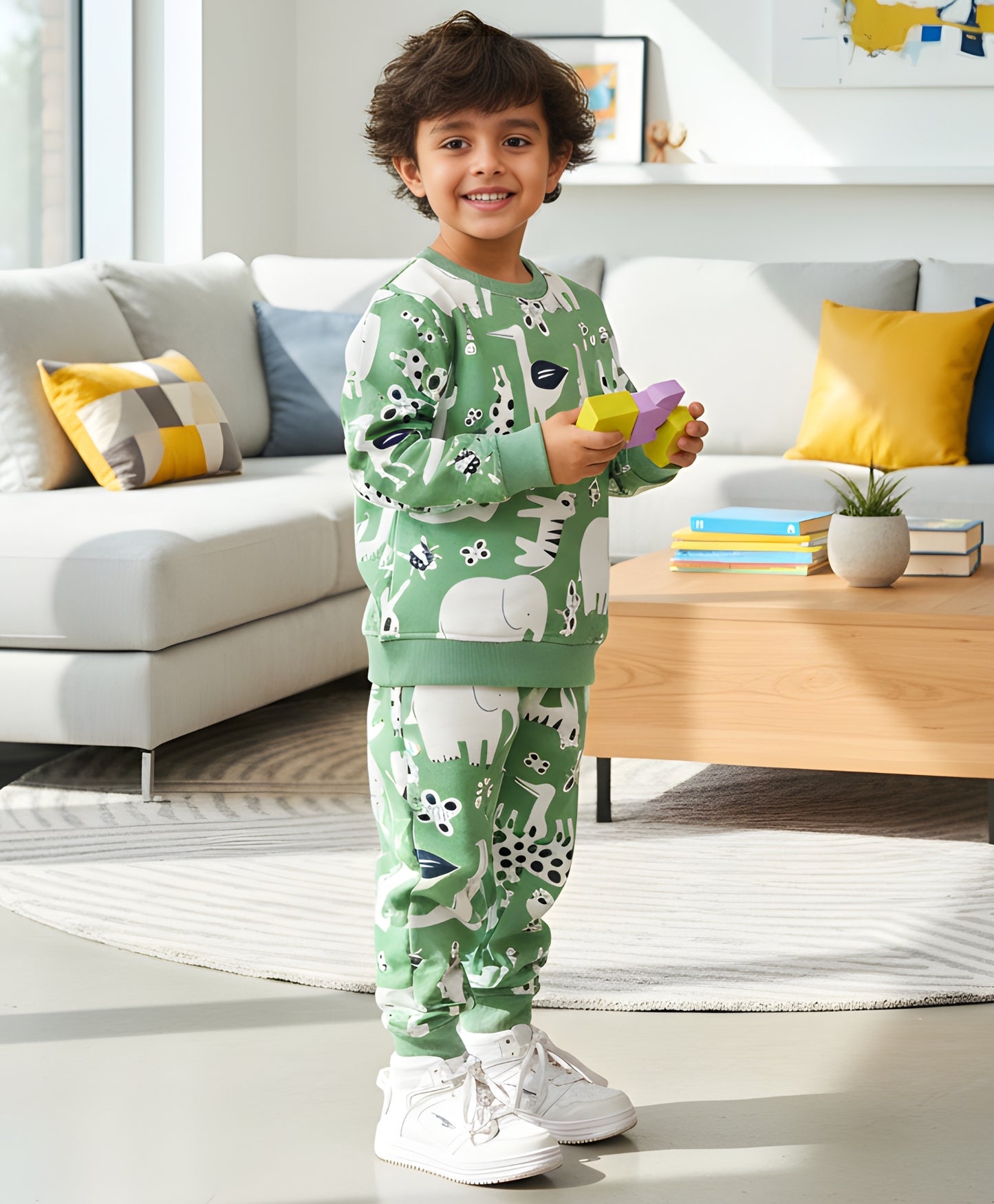 ANIMAL GREEN FLEECE BOYS SWEATSHIRT JOGGER SET - GREEN