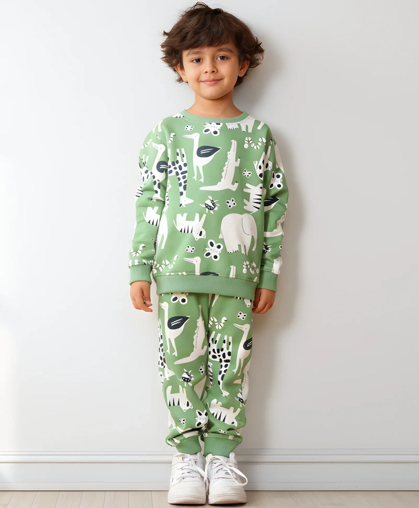ANIMAL GREEN FLEECE BOYS SWEATSHIRT JOGGER SET - GREEN