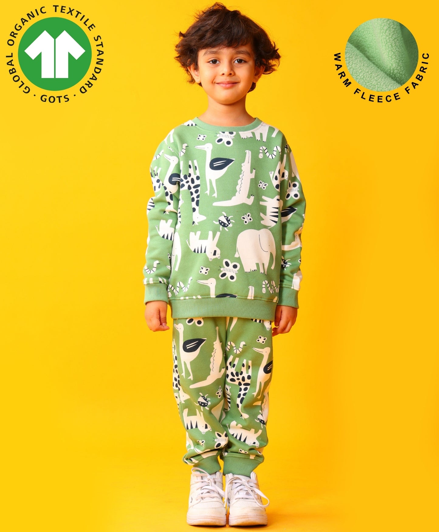 ANIMAL GREEN FLEECE BOYS SWEATSHIRT JOGGER SET - GREEN