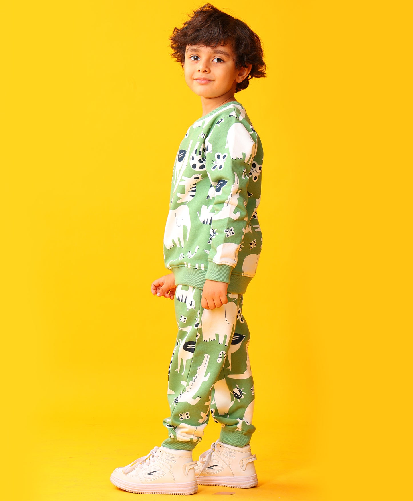 ANIMAL GREEN FLEECE BOYS SWEATSHIRT JOGGER SET - GREEN