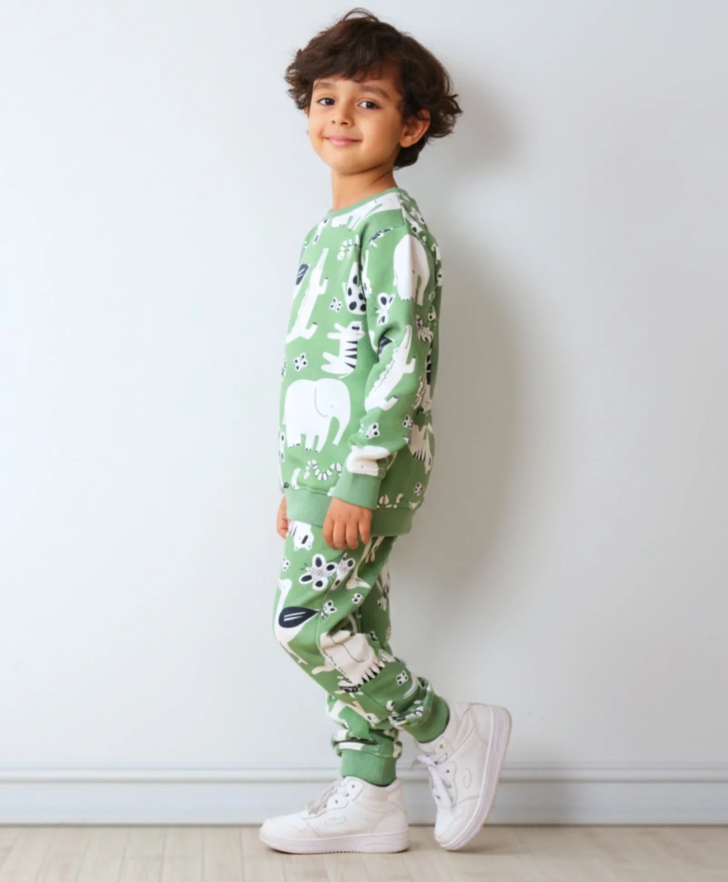 ANIMAL GREEN FLEECE BOYS SWEATSHIRT JOGGER SET - GREEN
