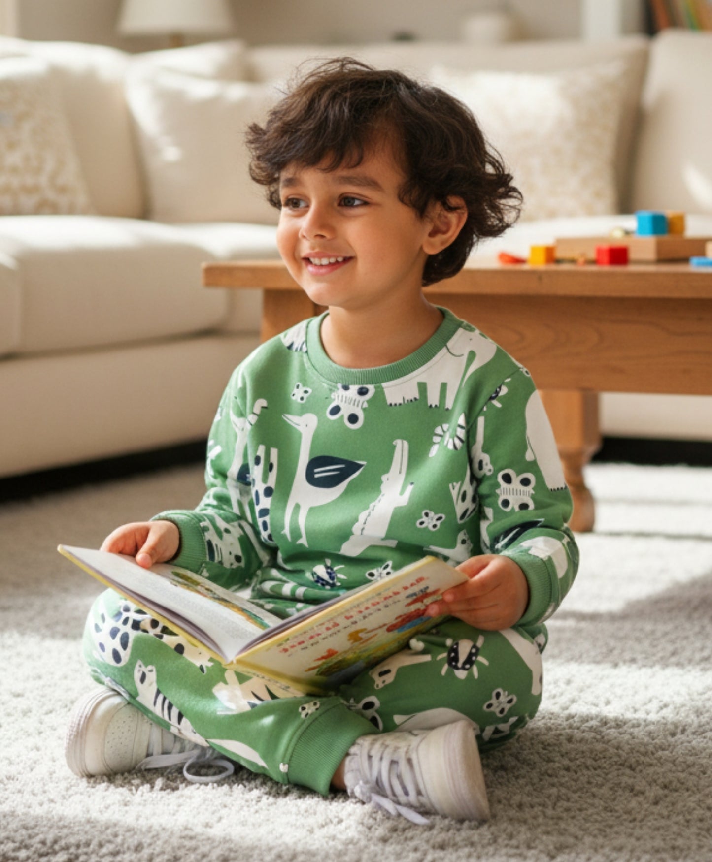 ANIMAL GREEN FLEECE BOYS SWEATSHIRT JOGGER SET - GREEN