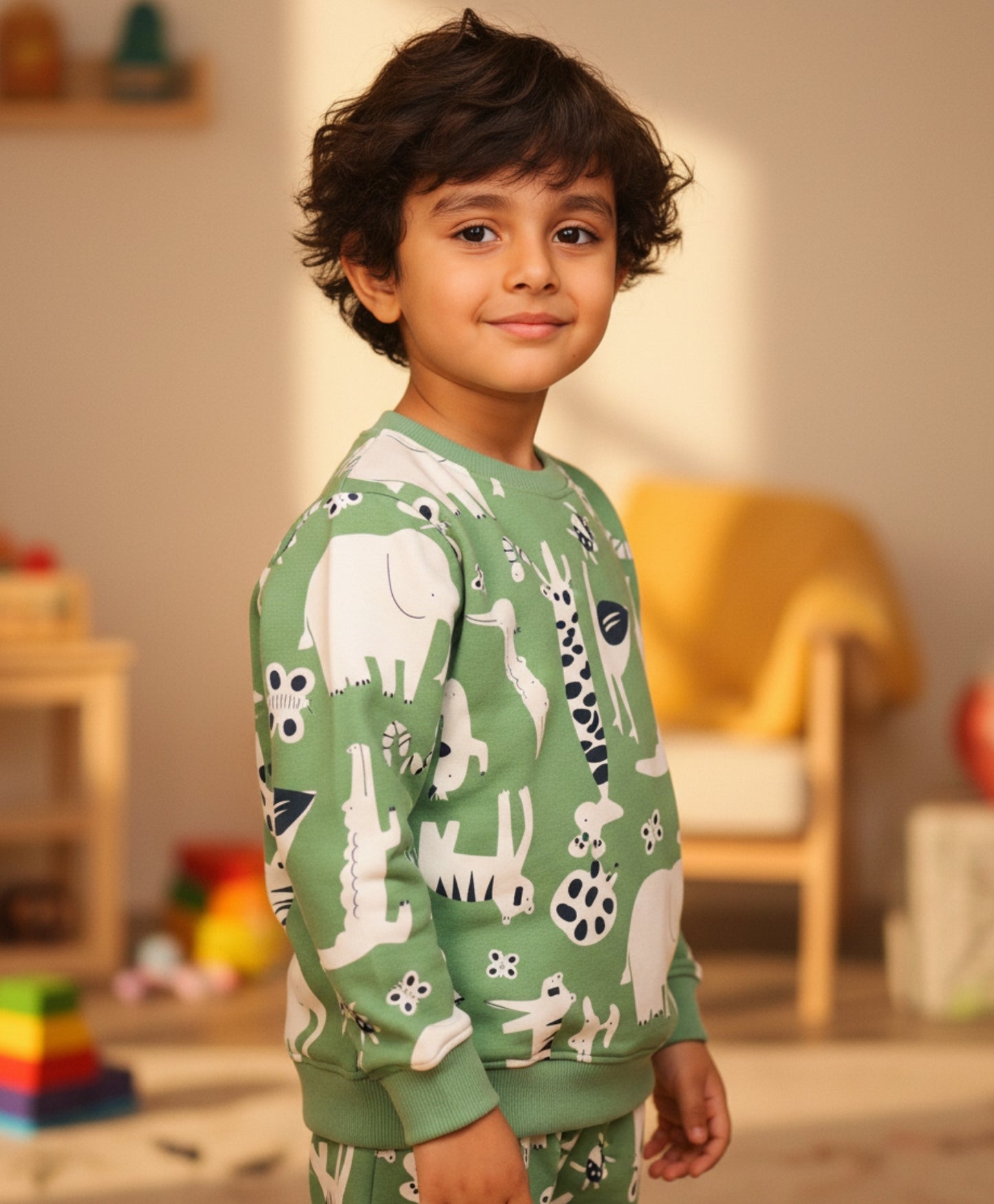 ANIMAL GREEN FLEECE BOYS SWEATSHIRT JOGGER SET - GREEN