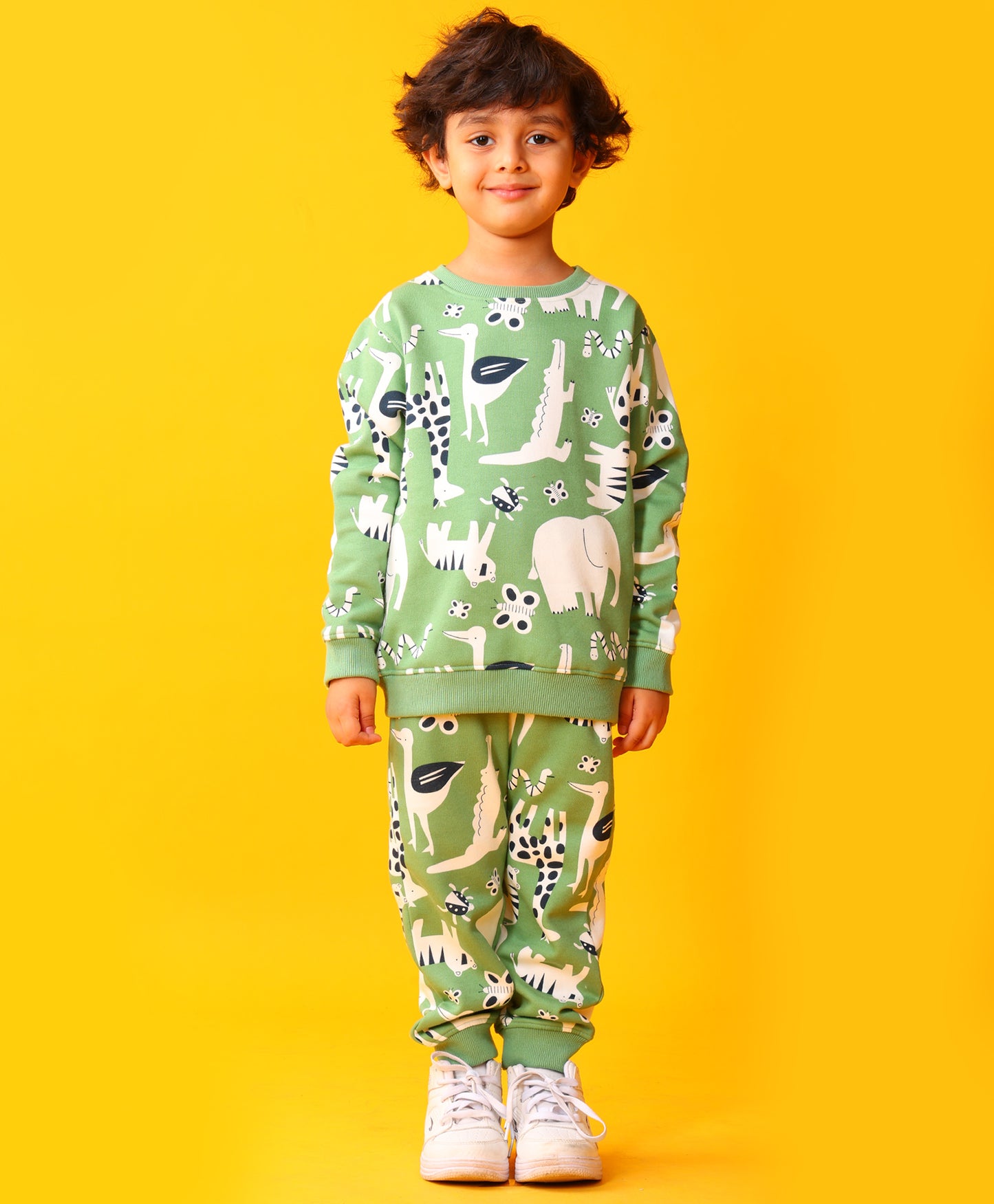 ANIMAL GREEN FLEECE BOYS SWEATSHIRT JOGGER SET - GREEN