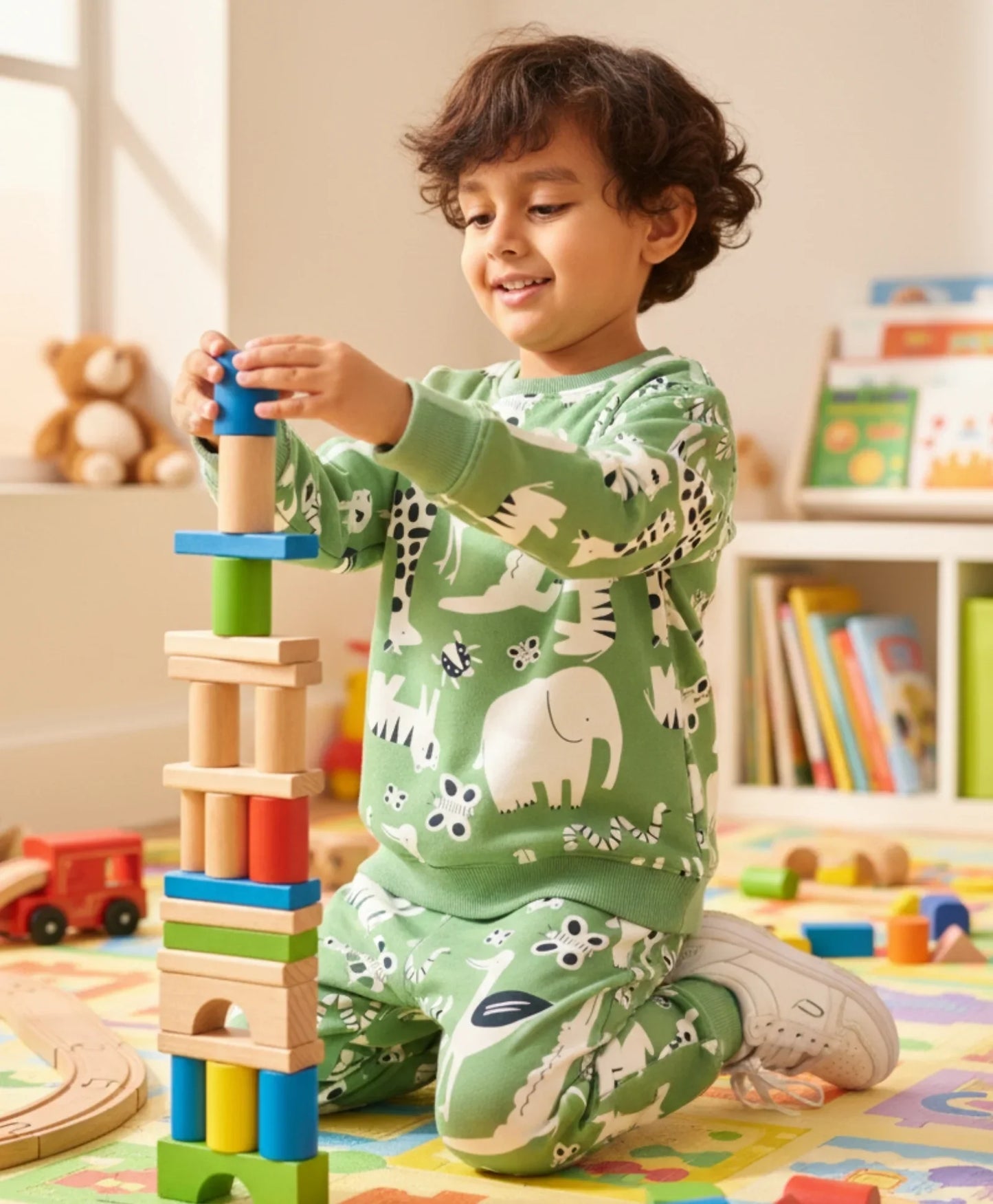 ANIMAL GREEN FLEECE BOYS SWEATSHIRT JOGGER SET - GREEN