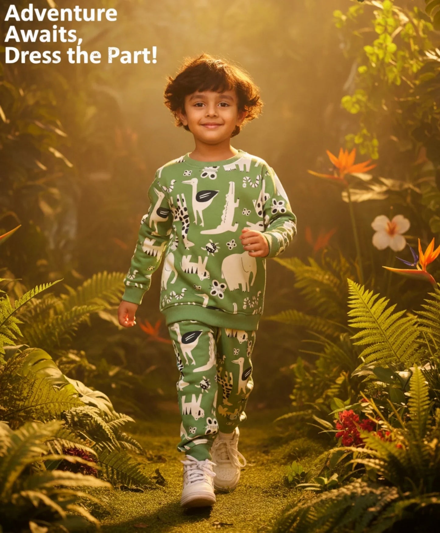 ANIMAL GREEN FLEECE BOYS SWEATSHIRT JOGGER SET - GREEN