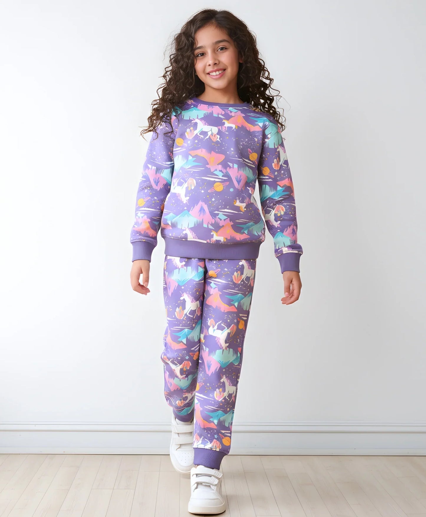 UNICORN PLANET GIRLS SWEATSHIRT FLEECE JOGGER SET - PURPLE