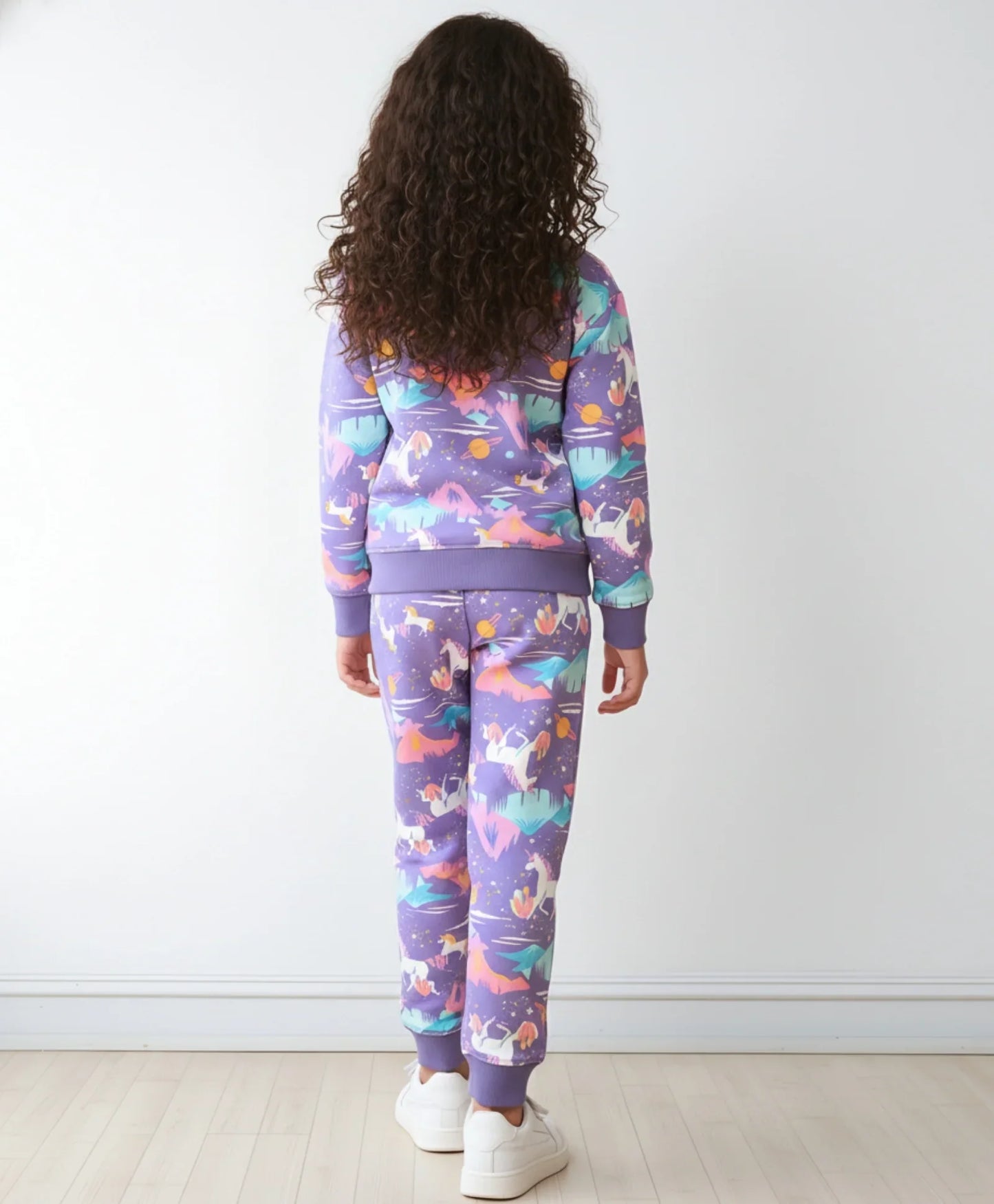 UNICORN PLANET GIRLS SWEATSHIRT FLEECE JOGGER SET - PURPLE