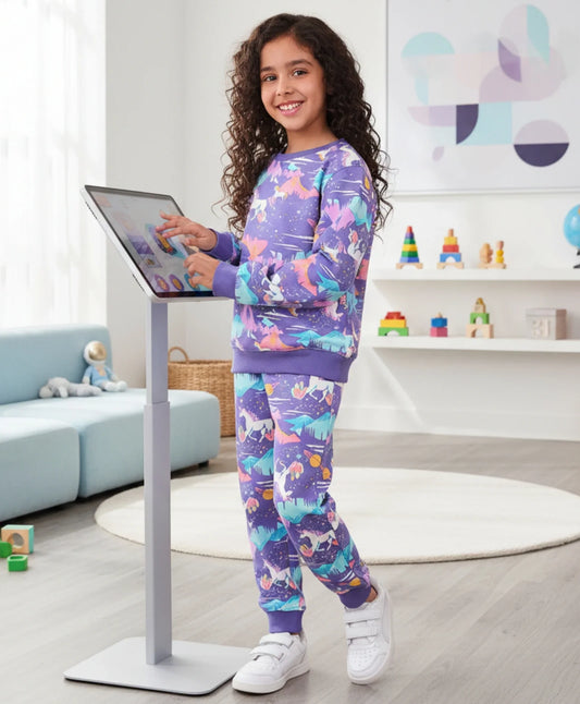 UNICORN PLANET GIRLS SWEATSHIRT FLEECE JOGGER SET - PURPLE