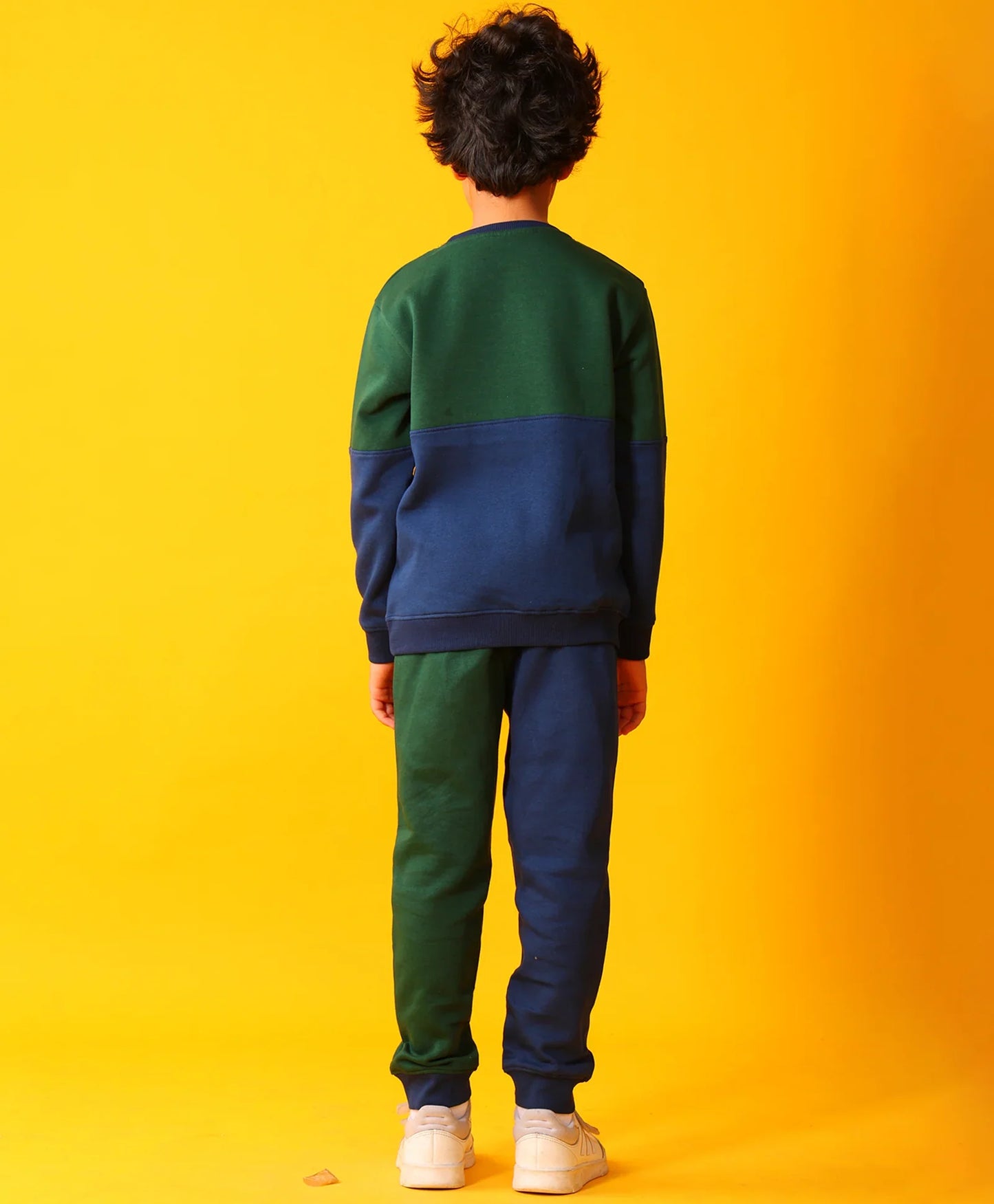NAVY GREEN COLOR BLOCK BOYS FLEECE SWEATSHIRT JOGGER SET - NAVY/GREEN