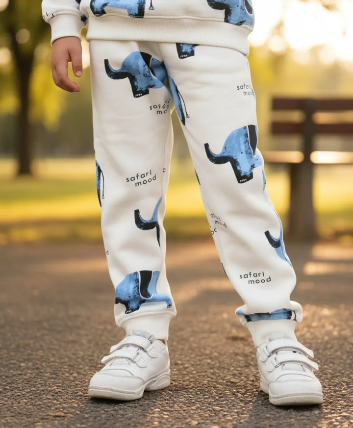 ELEPHANT SAFARI GIRLS FLEECE JOGGER - WHITE - Anthrilo 