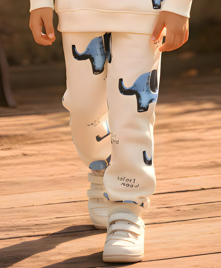 ELEPHANT SAFARI GIRLS FLEECE JOGGER - WHITE - Anthrilo 