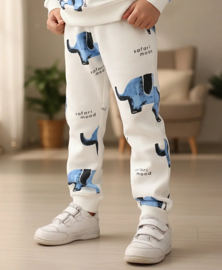 ELEPHANT SAFARI GIRLS FLEECE JOGGER - WHITE - Anthrilo 