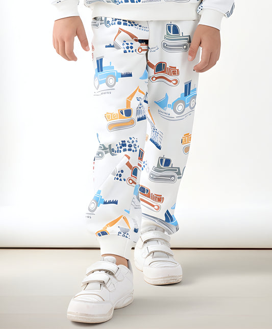 DIGGER PRINT FLEECE GIRLS JOGGER - OFF WHITE