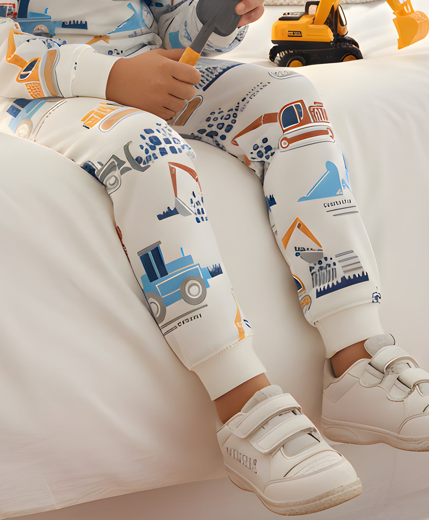 DIGGER PRINT FLEECE GIRLS JOGGER - OFF WHITE