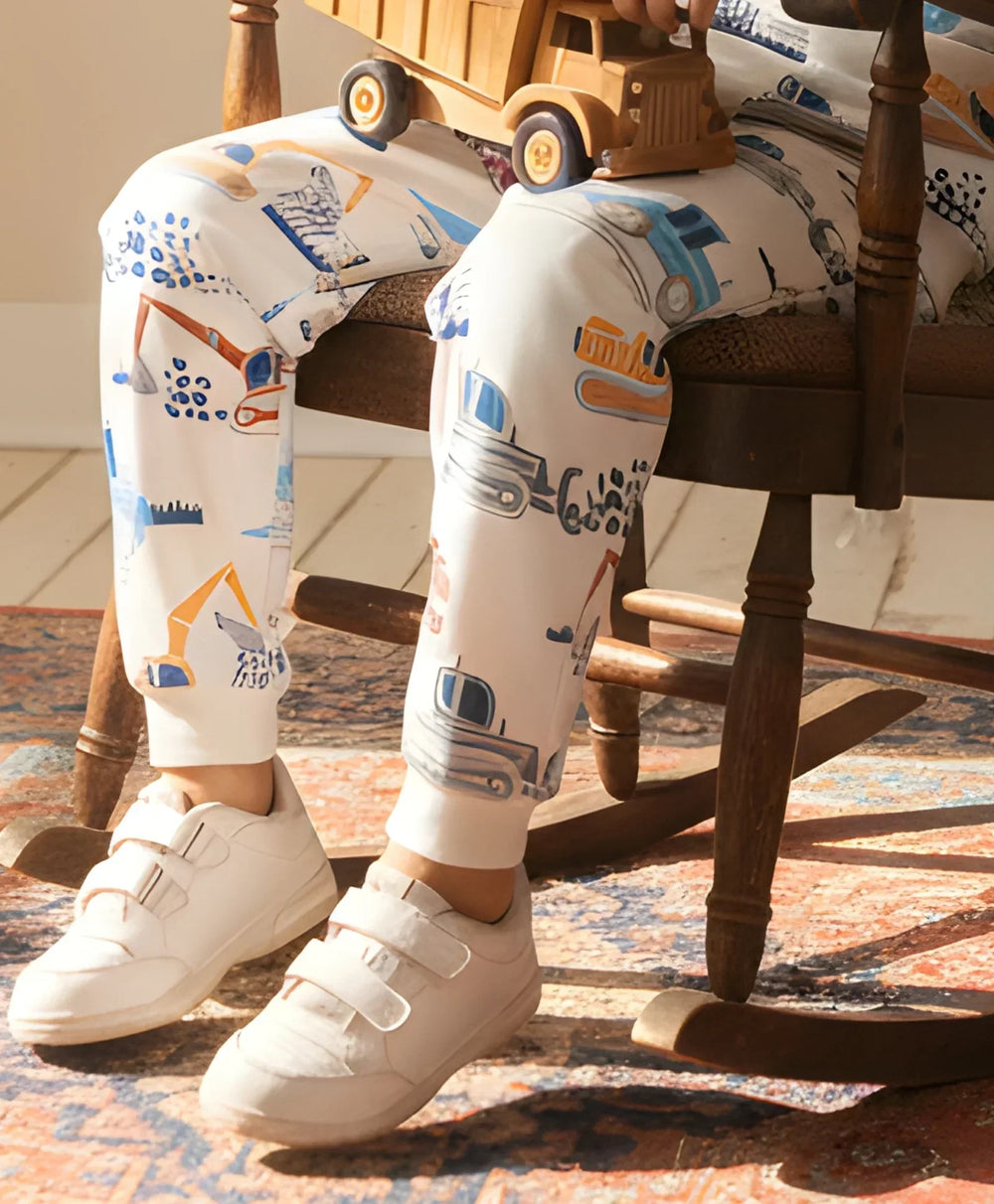 DIGGER PRINT FLEECE GIRLS JOGGER - OFF WHITE - Anthrilo 