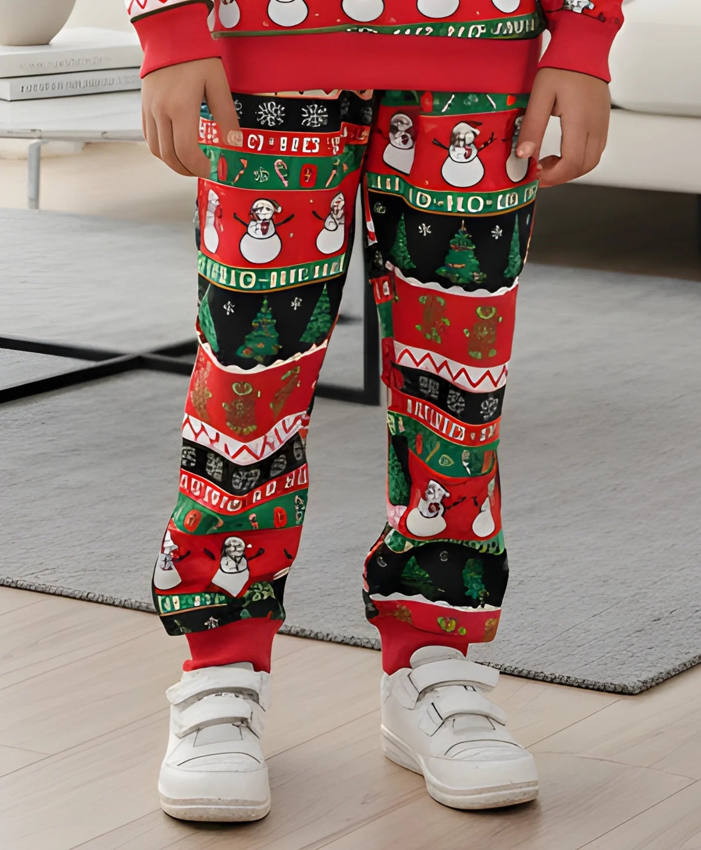 CHRISTMAS PRINT GIRLS FLEECE JOGGER - RED