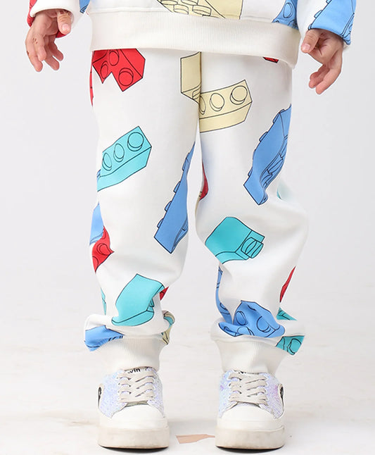 BLOCK BUILDER FLEECE GIRLS JOGGER - OFF WHITE