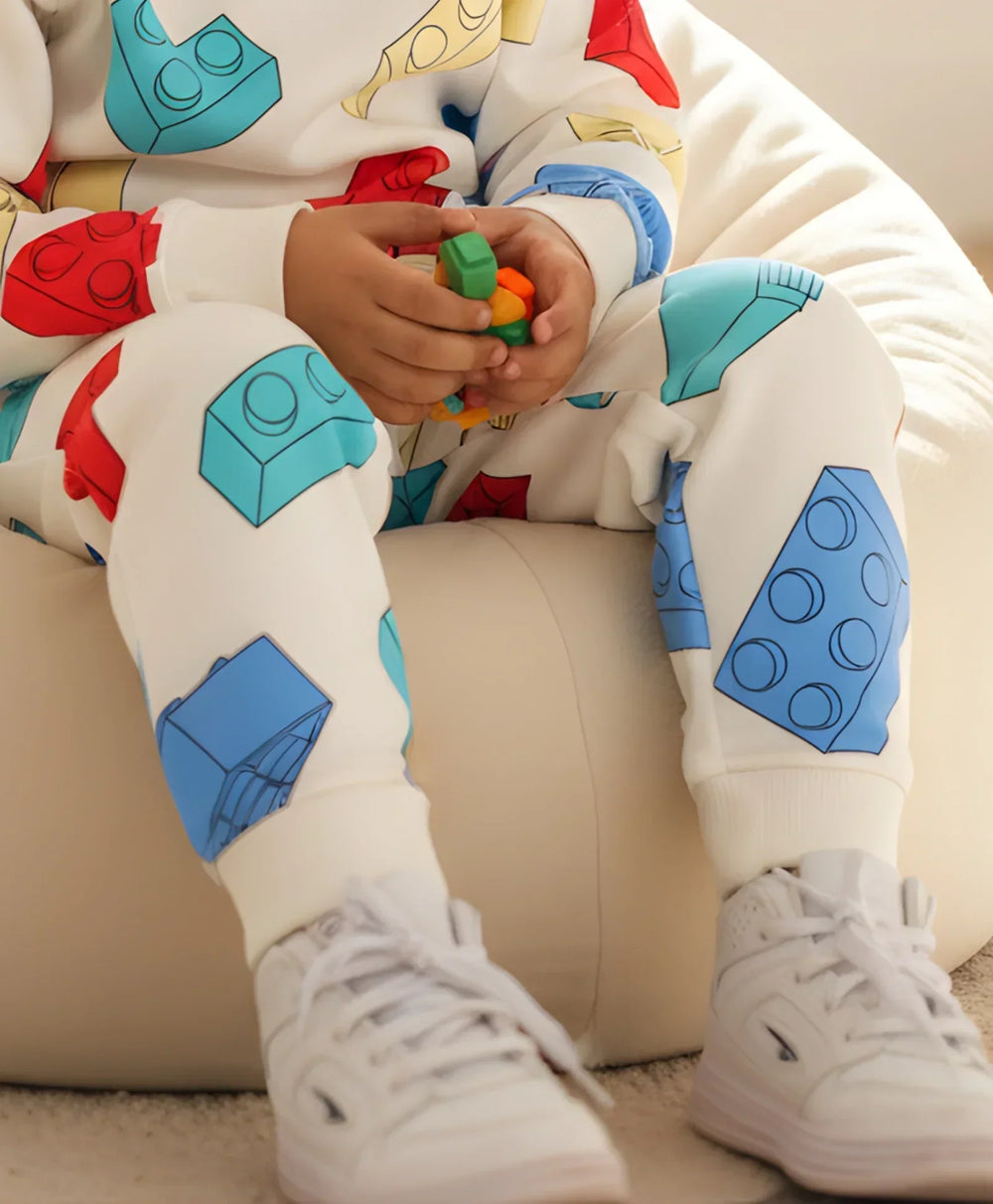 BLOCK BUILDER FLEECE GIRLS JOGGER - OFF WHITE - Anthrilo 