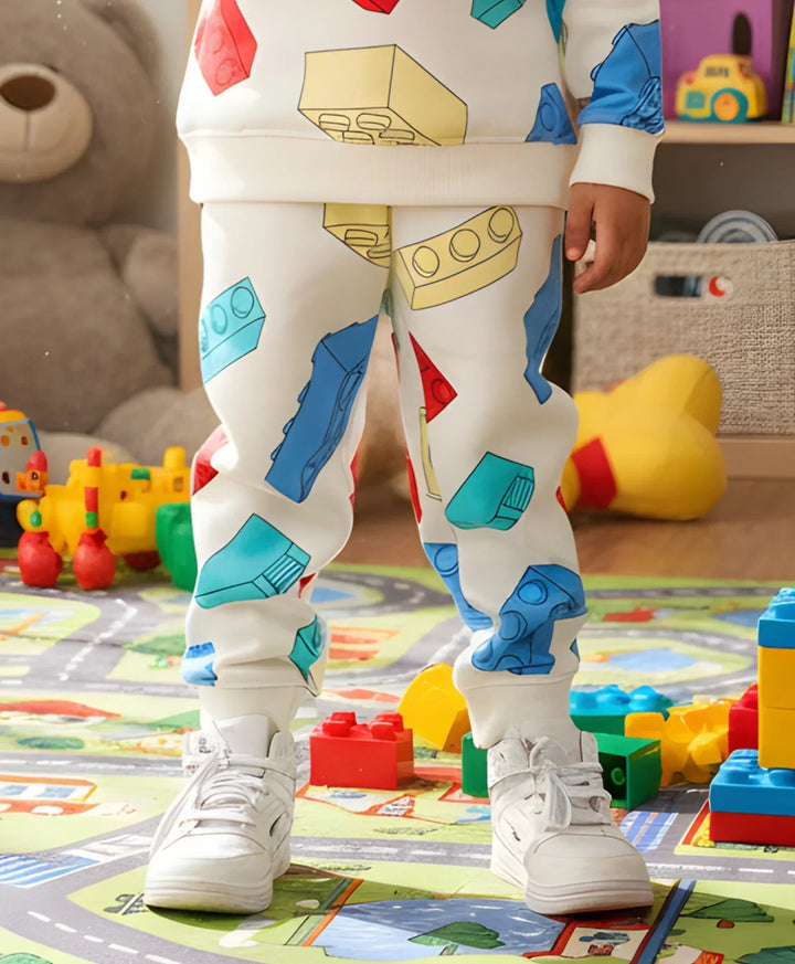 BLOCK BUILDER FLEECE GIRLS JOGGER - OFF WHITE - Anthrilo 