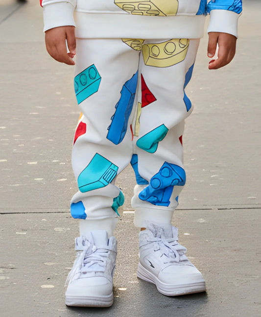 BLOCK BUILDER FLEECE GIRLS JOGGER - OFF WHITE