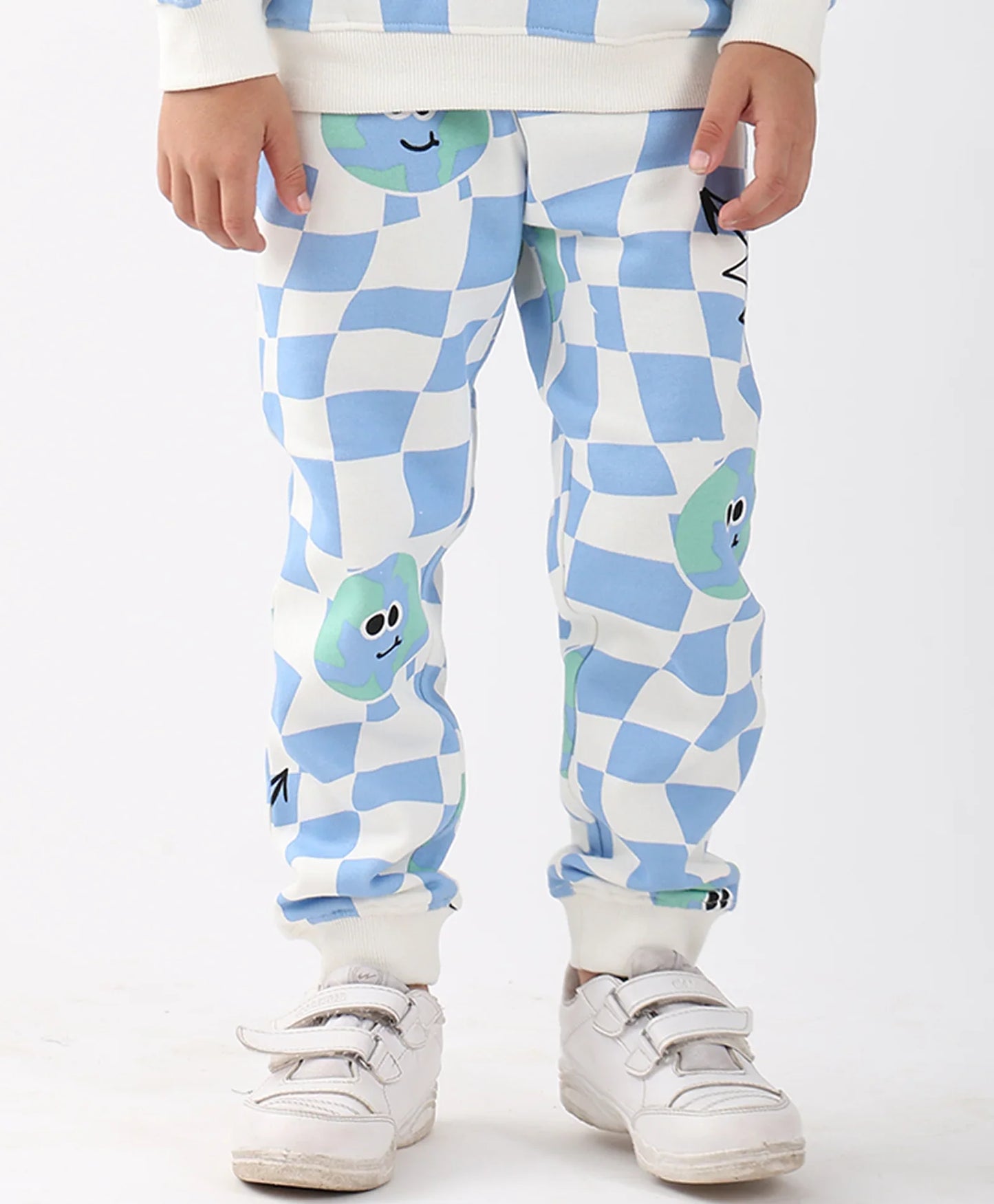 GLOBE CHECK FLEECE JOGGER -BLUE