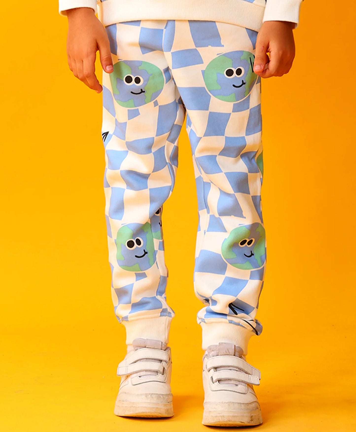 GLOBE CHECK FLEECE JOGGER -BLUE