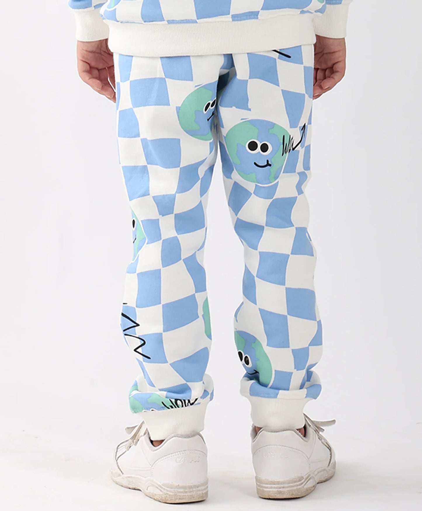 GLOBE CHECK FLEECE JOGGER -BLUE