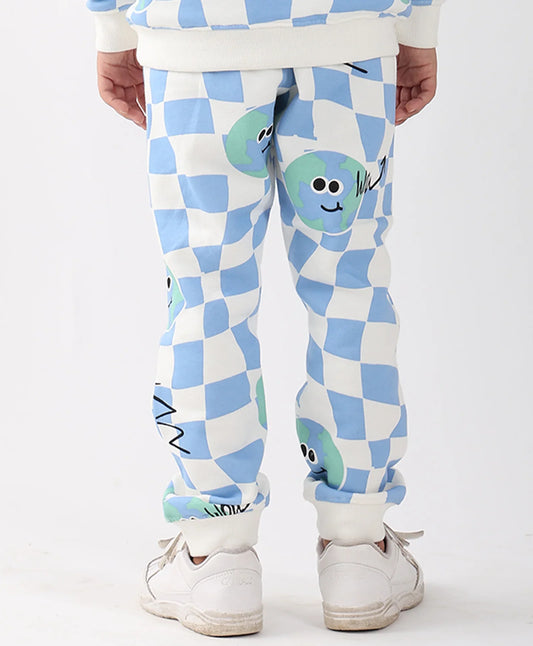GLOBE CHECK FLEECE JOGGER -BLUE