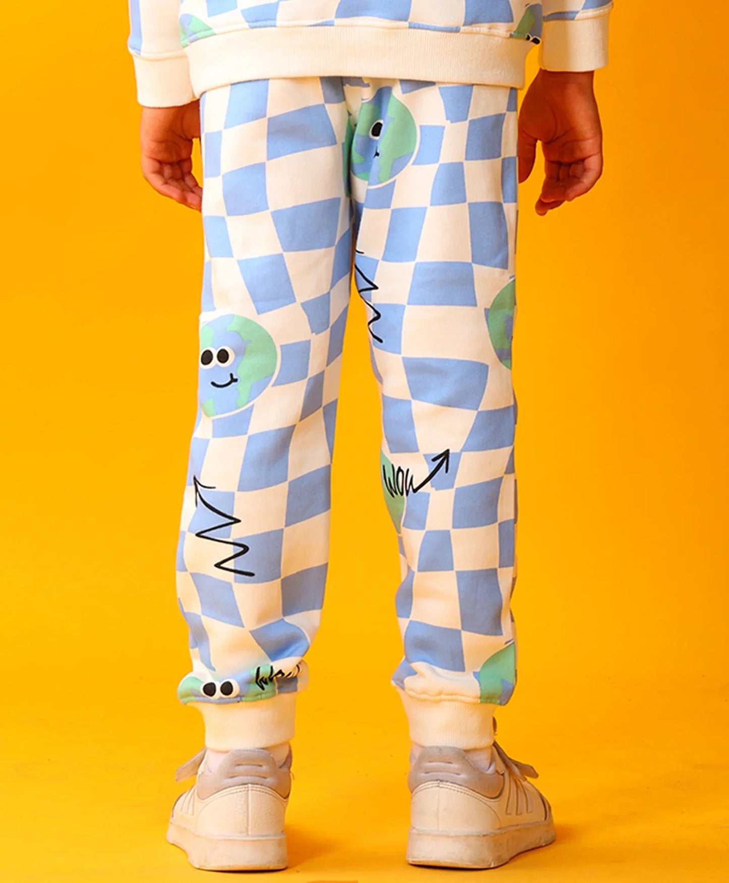 GLOBE CHECK FLEECE JOGGER -BLUE