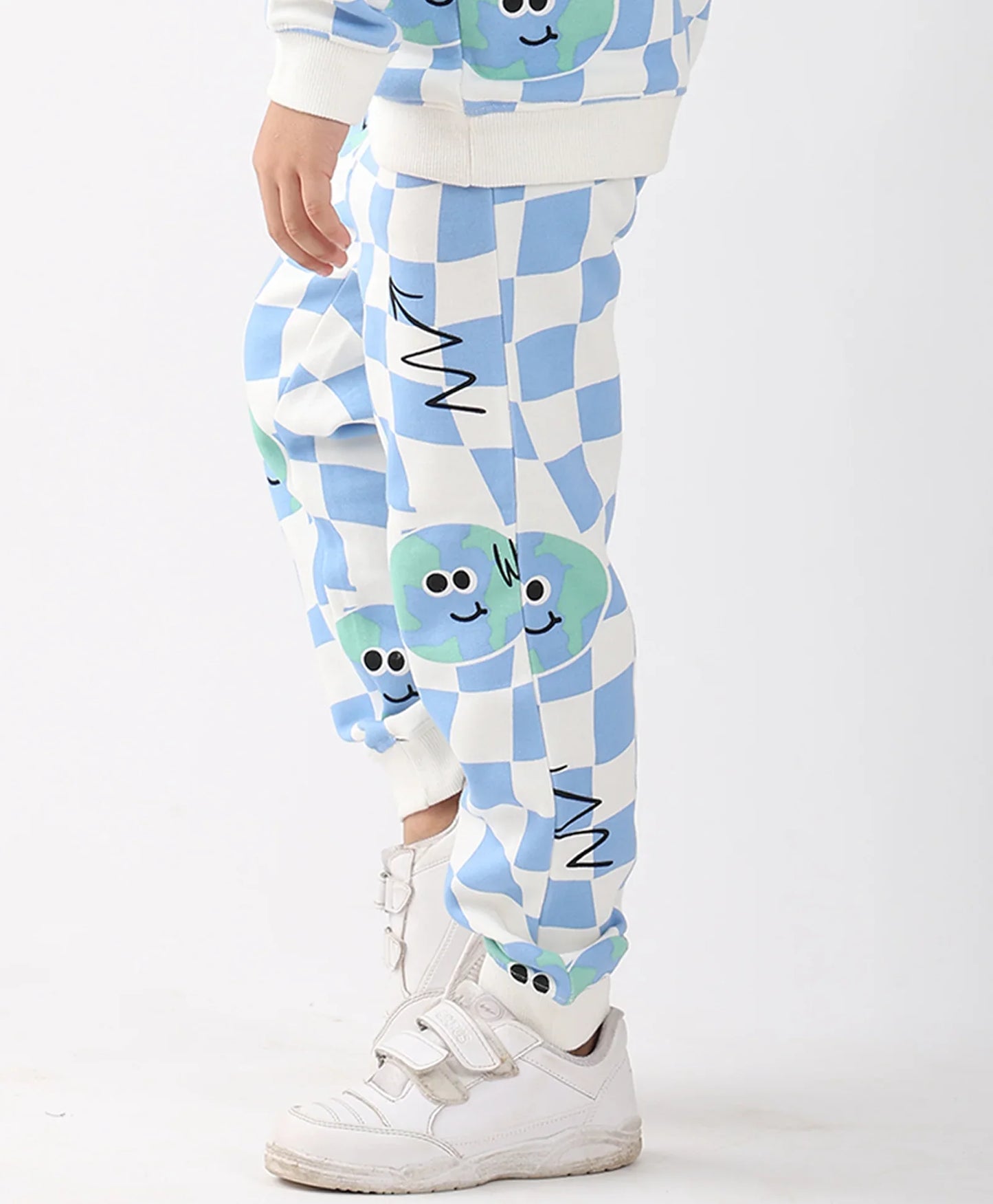 GLOBE CHECK FLEECE JOGGER -BLUE