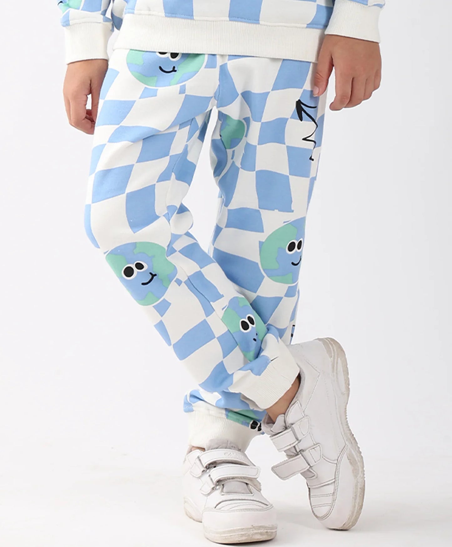 GLOBE CHECK FLEECE JOGGER -BLUE