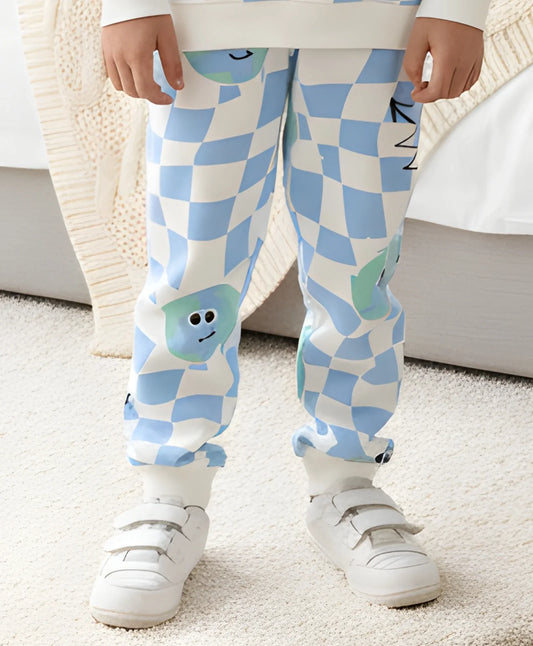 GLOBE CHECK FLEECE JOGGER -BLUE