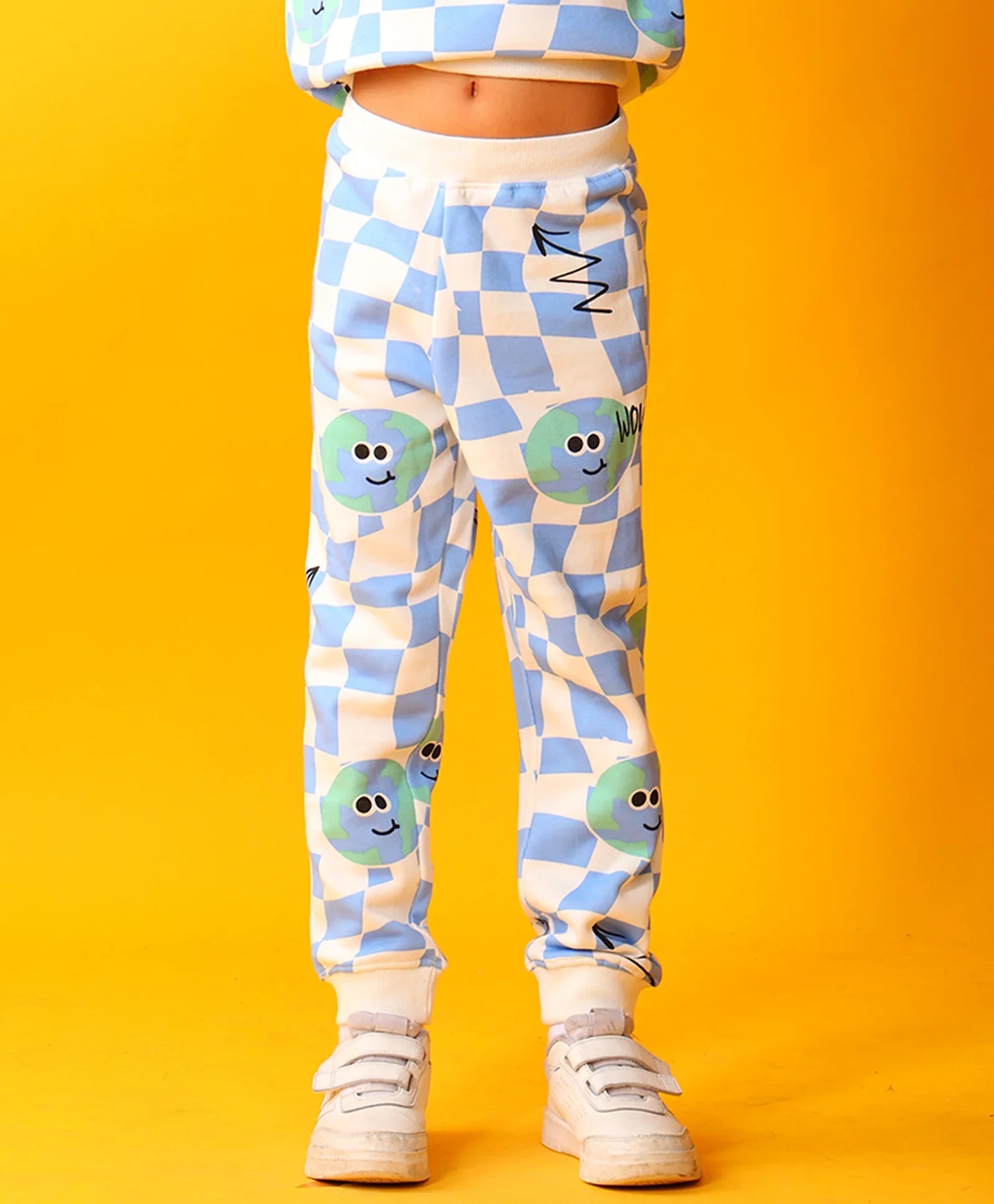 GLOBE CHECK FLEECE JOGGER -BLUE