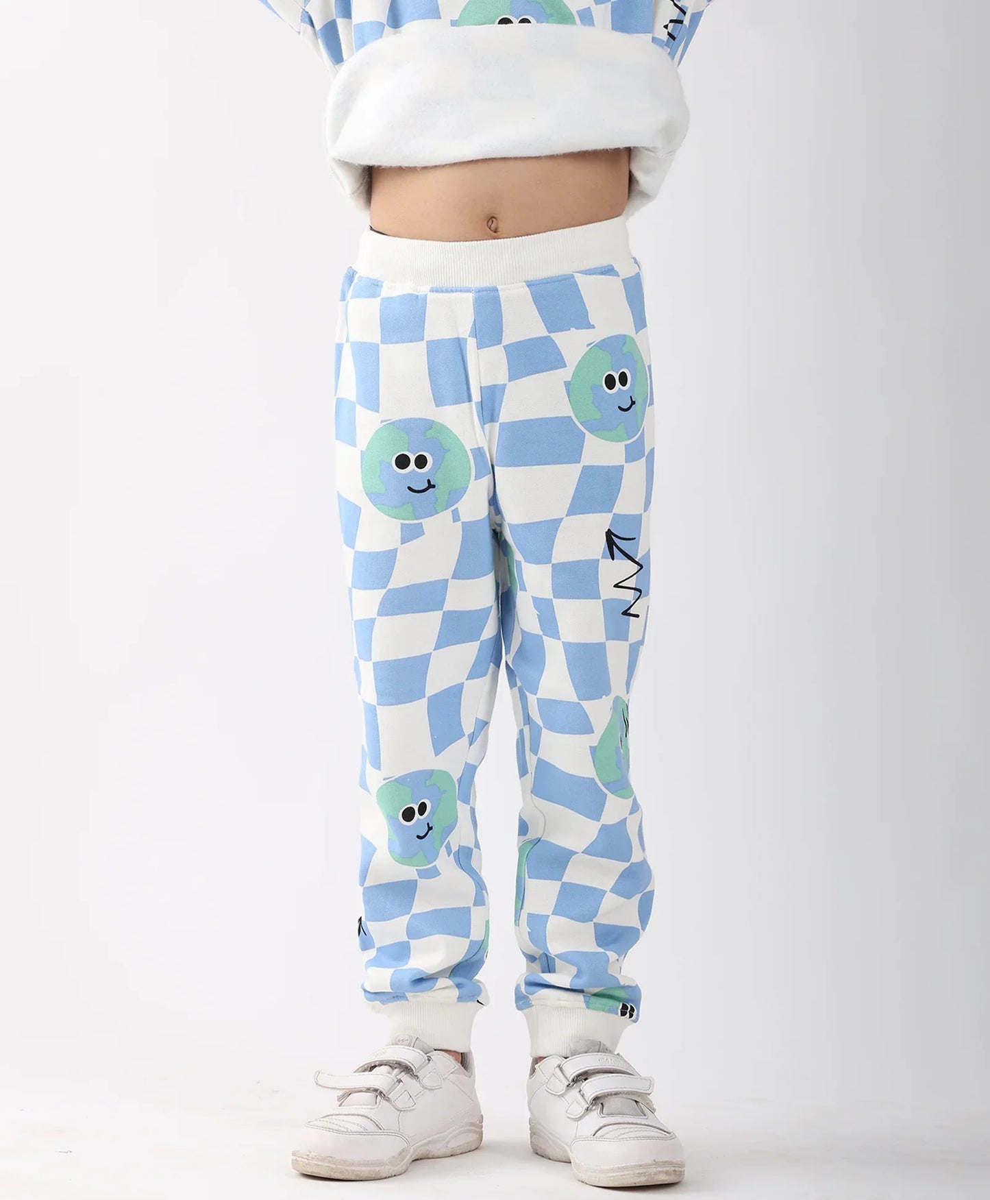 GLOBE CHECK FLEECE JOGGER -BLUE