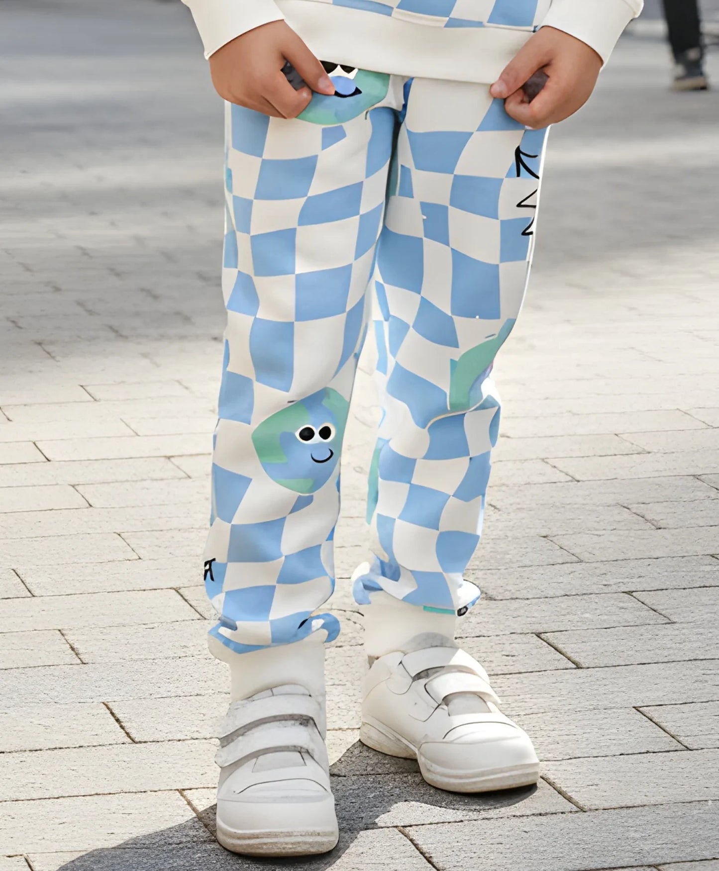 GLOBE CHECK FLEECE JOGGER -BLUE