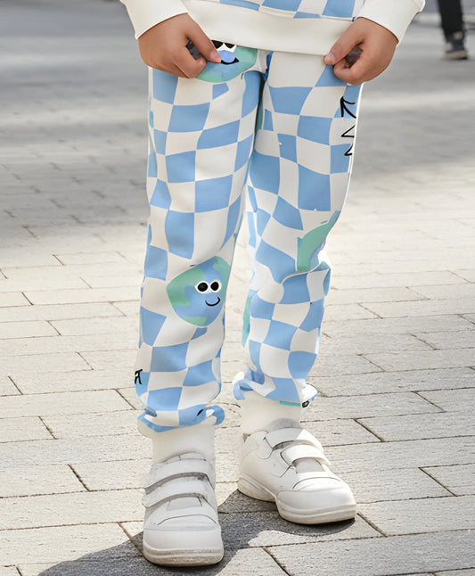 GLOBE CHECK FLEECE JOGGER -BLUE