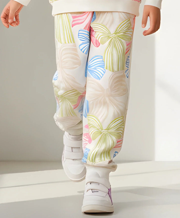 PAINTED BOW FLEECE GIRLS JOGGER - OFF WHITE - Anthrilo 