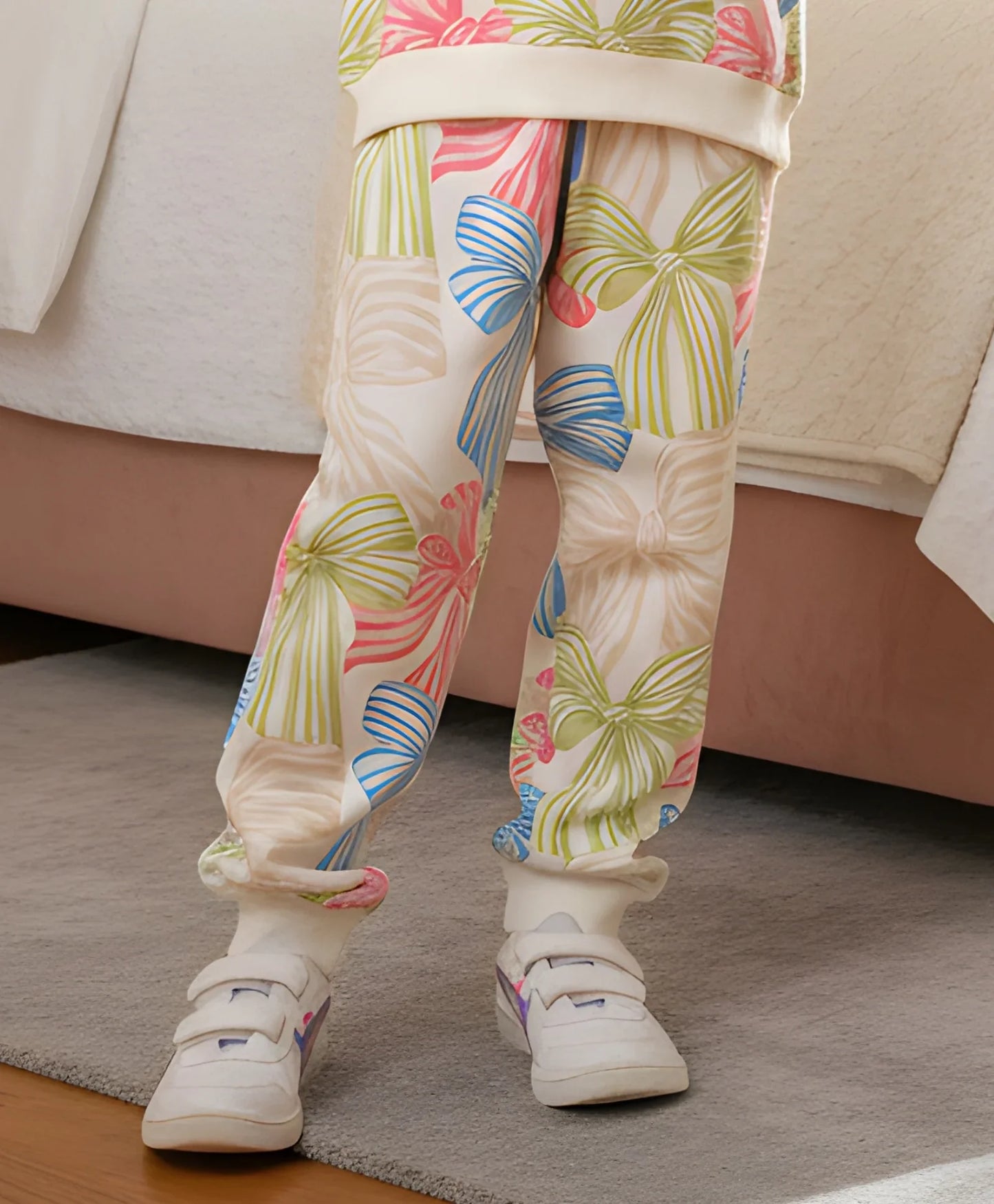 PAINTED BOW FLEECE GIRLS JOGGER - OFF WHITE