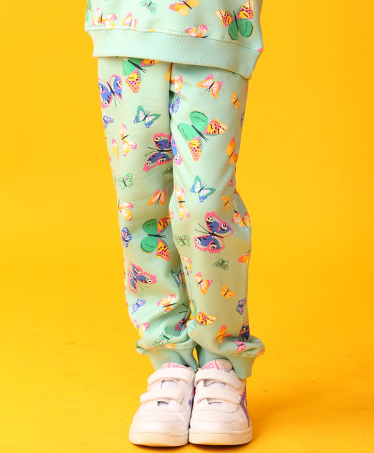 BUTTERFLY GREEN FLEECE GIRLS JOGGER - GREEN