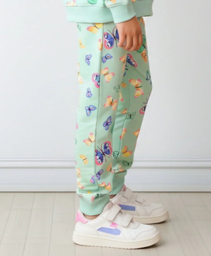 BUTTERFLY GREEN FLEECE GIRLS JOGGER - GREEN - Anthrilo 