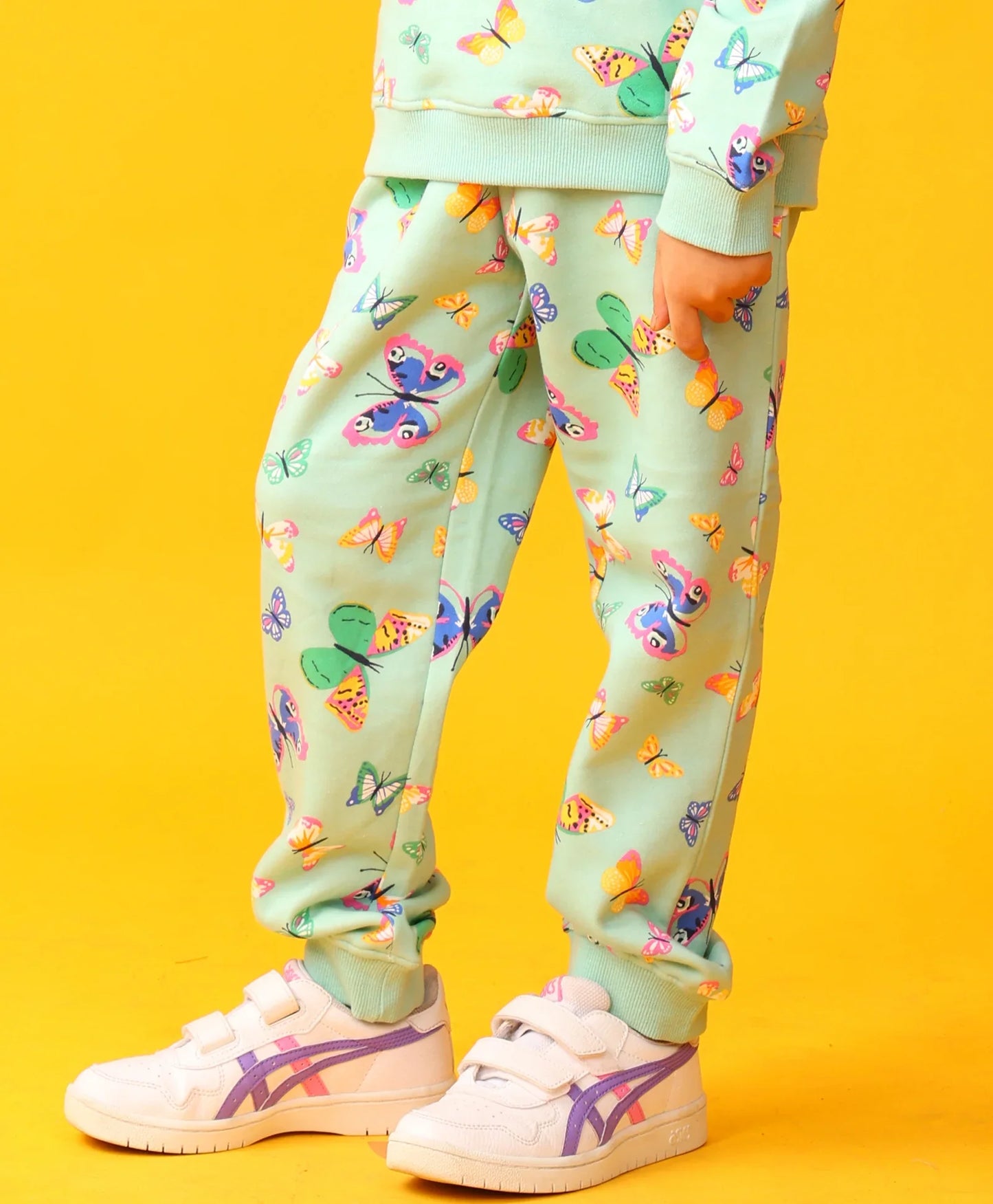 BUTTERFLY GREEN FLEECE GIRLS JOGGER - GREEN