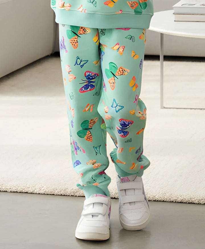 BUTTERFLY GREEN FLEECE GIRLS JOGGER - GREEN - Anthrilo 