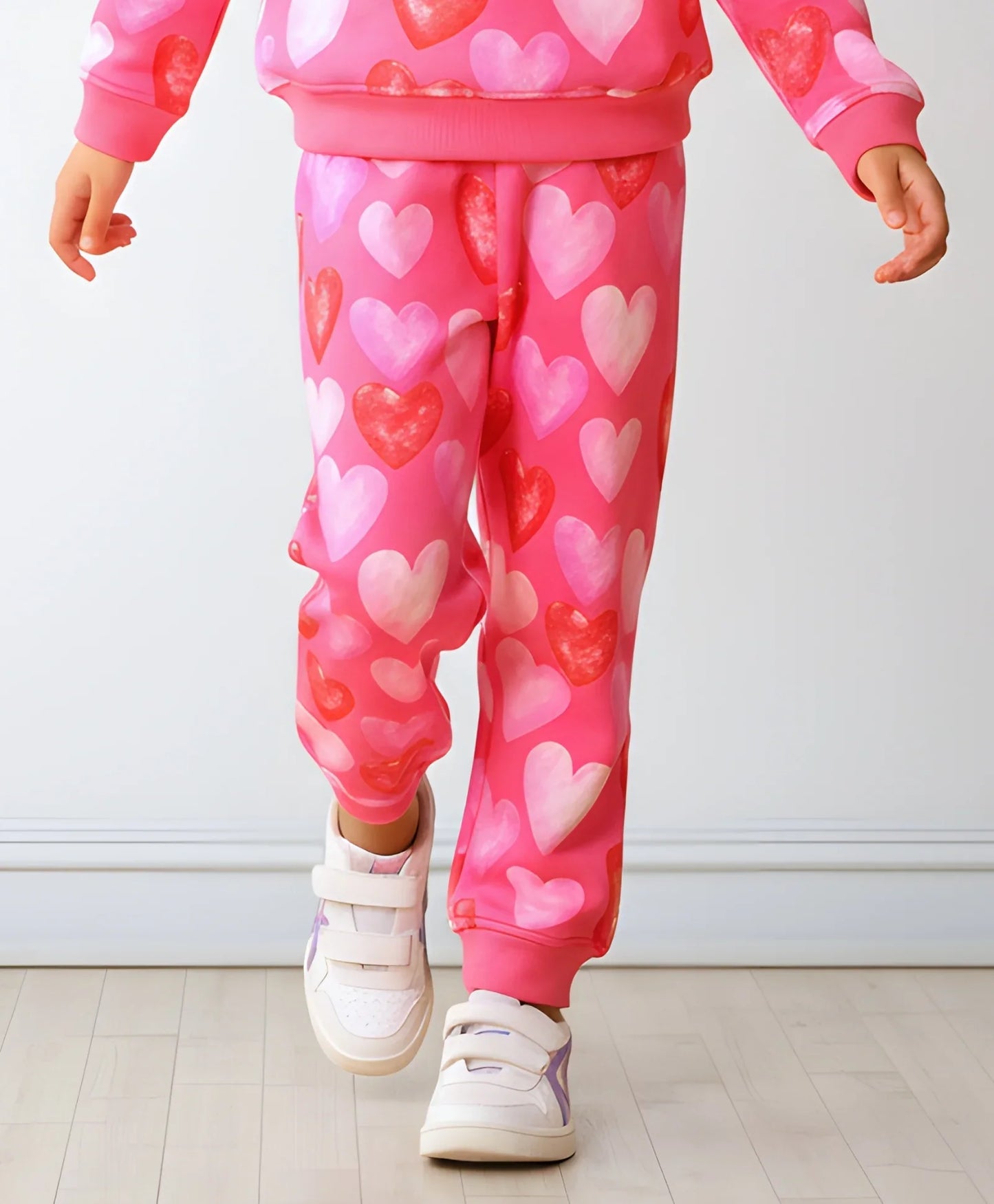 PINK HEARTS FLEECE GIRLS JOGGER -  PINK