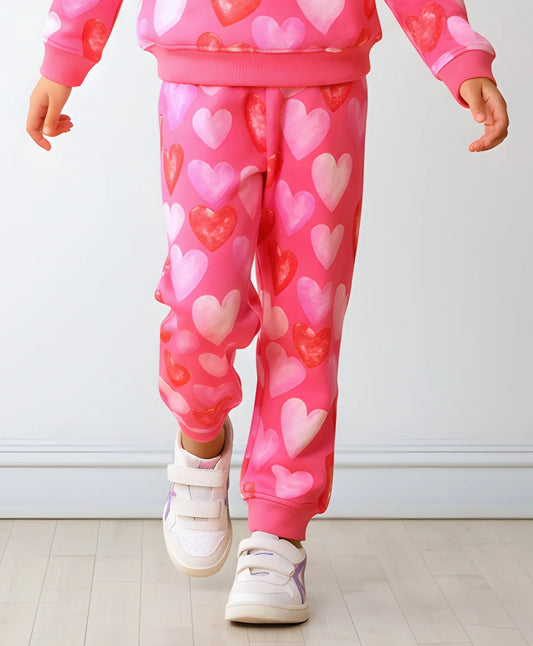 PINK HEARTS FLEECE GIRLS JOGGER -  PINK