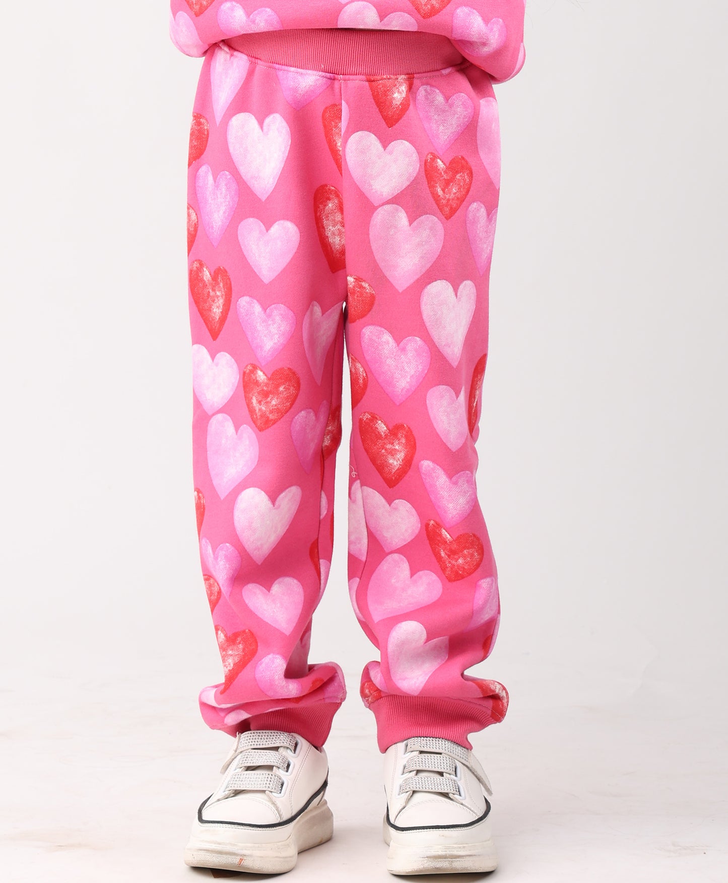 PINK HEARTS FLEECE GIRLS JOGGER -  PINK