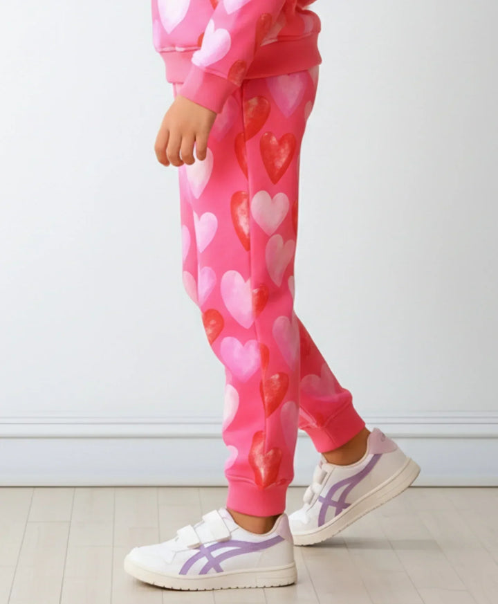 PINK HEARTS FLEECE GIRLS JOGGER -  PINK - Anthrilo 