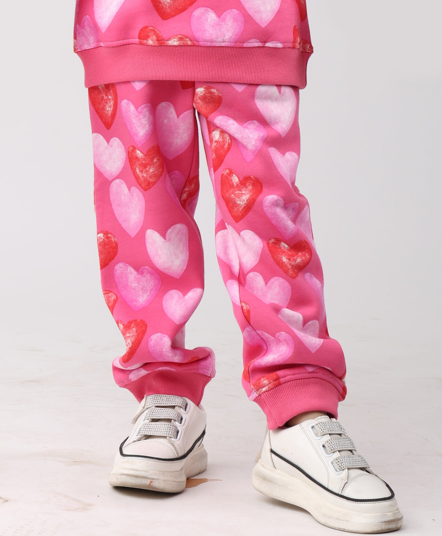 PINK HEARTS FLEECE GIRLS JOGGER -  PINK