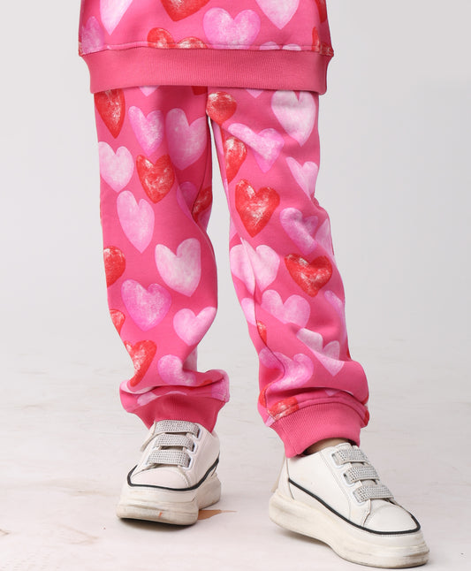 PINK HEARTS FLEECE GIRLS JOGGER -  PINK